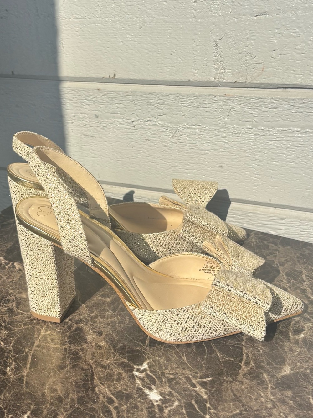 Jessica Simpson Cream Textured Bow Slingback Block Heels